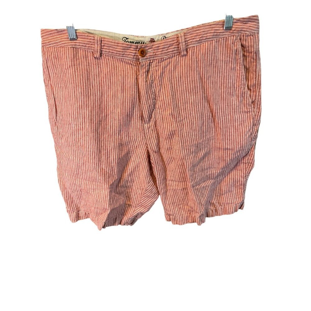Tommy Bahama Red White Vertical Striped Mens Linen Shorts Sz 40
